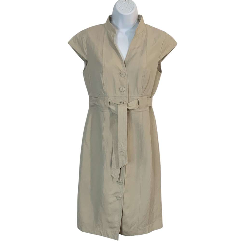 CALVIN KLEIN Linen Blend Button Down Khaki Dress Sz M - Picture 2 of 13